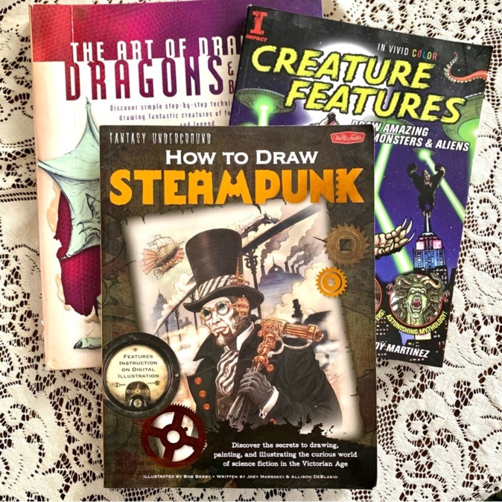 Bundle of 3 books How-To-Draw Steampunk, Monsters and Mythological Beasts books